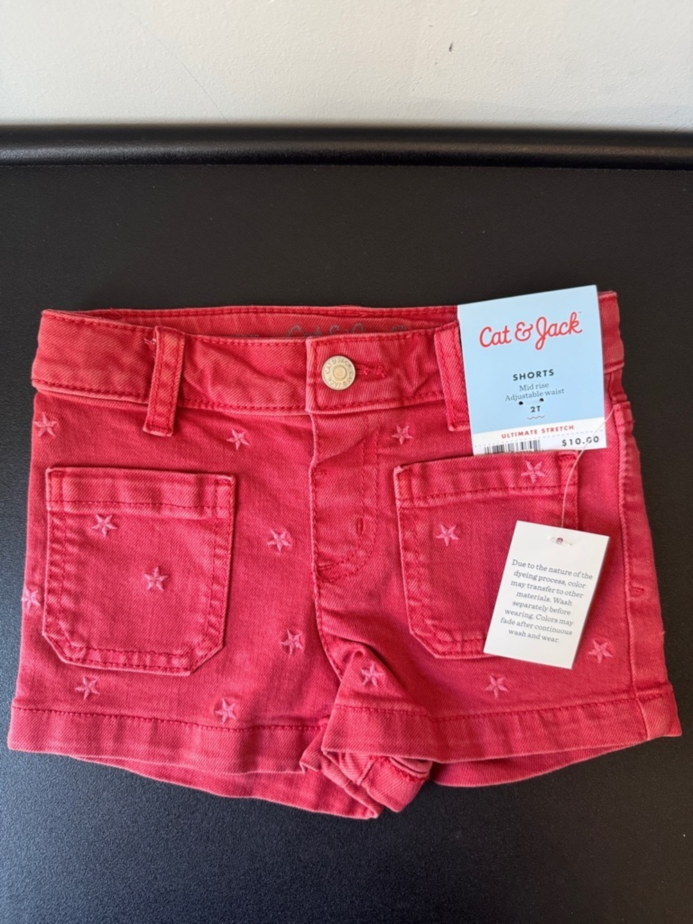 Cat & Jack Red Star Toddler Girls Kids Denim Shorts 2T New NWT